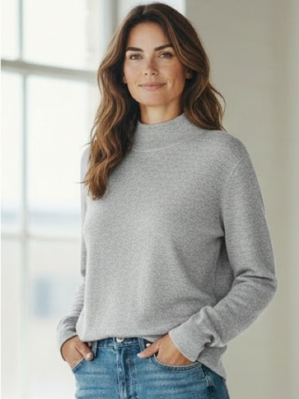 White + Warren high neck Silk Blend Sweater in Gray Size Large